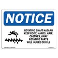 Signmission OSHA Sign, 18" H, 24" W, Rigid Plastic, Rotating Shaft Hazard Keep Body Sign With Symbol, Landscape OS-NS-P-1824-L-18132